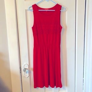 Red sleeveless dress with lace detail